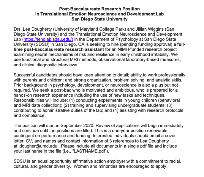 Post-baccalaureate research position description