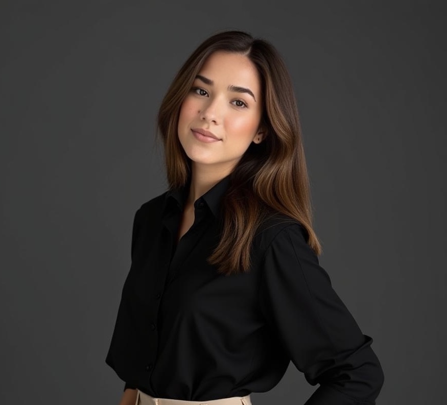 Headshot of lab alumni Valeria wearing black button up